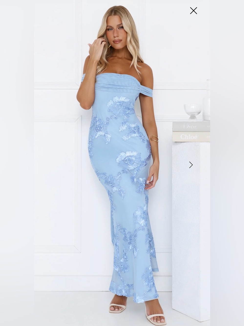 Hello Molly Lush Bloom Embroidered Off Shoulder Maxi Dress